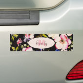 Waterverf Roze Gele Rozen op zwart, Monogram Bumpersticker (Op auto)