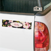 Waterverf Roze Gele Rozen op zwart, Monogram Bumpersticker (Op Truck)