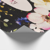 Waterverf Roze Gele Rozen op zwart, Monogram Cadeaupapier (Hoek)