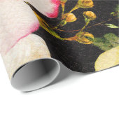 Waterverf Roze Gele Rozen op zwart, Monogram Cadeaupapier (Rol Hoek)