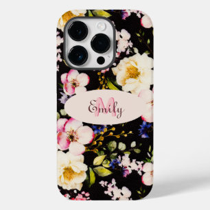 Waterverf Roze Gele Rozen op zwart, Monogram Case-Mate iPhone 14 Pro Hoesje