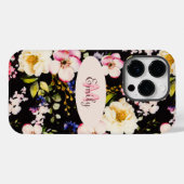 Waterverf Roze Gele Rozen op zwart, Monogram Case-Mate iPhone Case (Achterkant (horizontaal))