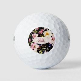 Waterverf Roze Gele Rozen op zwart, Monogram Golfballen