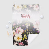 Waterverf Roze Gele Rozen op zwart, Monogram Golfhanddoek (Insitu)