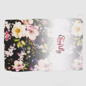 Waterverf Roze Gele Rozen op zwart, Monogram Golfhanddoek (Horizontaal)