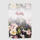 Waterverf Roze Gele Rozen op zwart, Monogram Golfhanddoek (Voorkant)