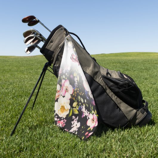 Waterverf Roze Gele Rozen op zwart, Monogram Golfhanddoek (Groen)