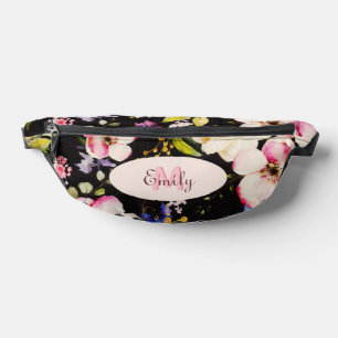 Waterverf Roze Gele Rozen op zwart, Monogram Heuptasje