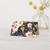 Waterverf Roze Gele Rozen op zwart, Monogram Klantenkaartje (Achterkant)