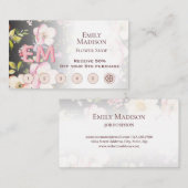 Waterverf Roze Gele Rozen op zwart, Monogram Klantenkaartje (Voorkant / Achterkant)