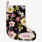 Waterverf Roze Gele Rozen op zwart, Monogram Kleine Kerstsok (Voorkant)