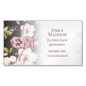 Waterverf Roze Gele Rozen op zwart, Monogram Magnetisch Visitekaartje (Voorkant)