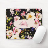 Waterverf Roze Gele Rozen op zwart, Monogram Muismat (Met muis)