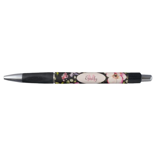 Waterverf Roze Gele Rozen op zwart, Monogram Pen (Voorkant)