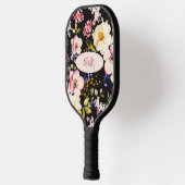 Waterverf Roze Gele Rozen op zwart, Monogram Pickleball Paddle (Links)