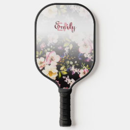 Waterverf Roze Gele Rozen op zwart, Monogram Pickleball Paddle