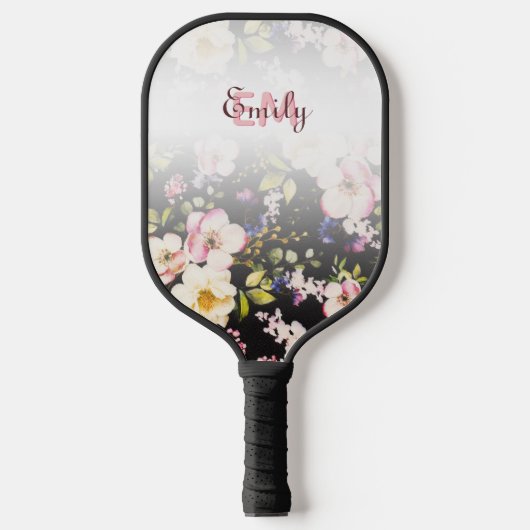 Waterverf Roze Gele Rozen op zwart, Monogram Pickleball Paddle (Voorkant)