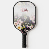 Waterverf Roze Gele Rozen op zwart, Monogram Pickleball Paddle (Achterkant)