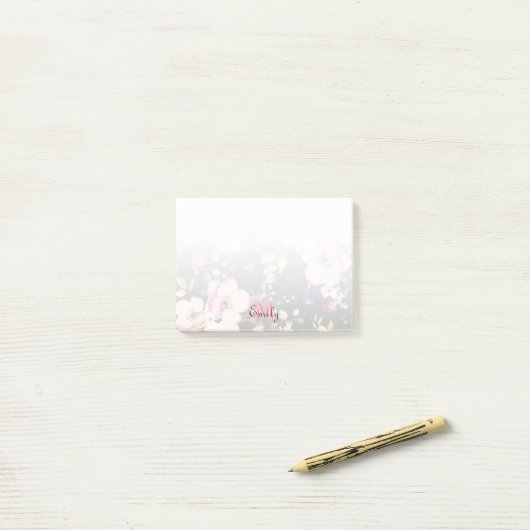 Waterverf Roze Gele Rozen op zwart, Monogram Post-it® Notes (Op bureau)