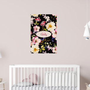 Waterverf Roze Gele Rozen op zwart, Monogram Poster