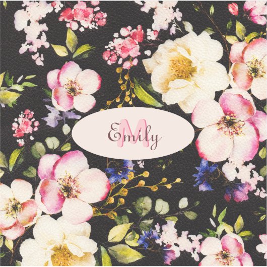 Waterverf Roze Gele Rozen op zwart, Monogram Sticker (Voorkant)