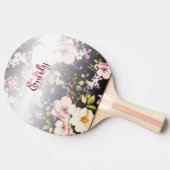 Waterverf Roze Gele Rozen op zwart, Monogram Tafeltennisbatje (Zijkant)