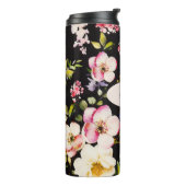 Waterverf Roze Gele Rozen op zwart, Monogram Thermosbeker (Gedraaid links)