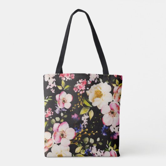 Waterverf Roze Gele Rozen op zwart, Monogram Tote Bag (Achterkant)