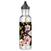 Waterverf Roze Gele Rozen op zwart, Monogram Waterfles (Links)