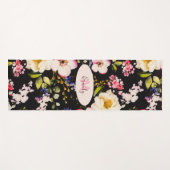 Waterverf Roze Gele Rozen op zwart, Monogram Yogamat (Voorkant (horizontaal))