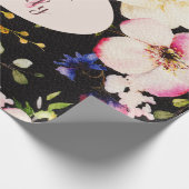 Waterverf Roze & Gele Rozen op Zwart, Verjaardag Cadeaupapier (Hoek)