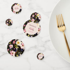 Waterverf Roze & Gele Rozen op Zwart, Verjaardag Confetti