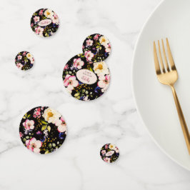 Waterverf Roze & Gele Rozen op Zwart, Verjaardag Confetti