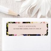 Waterverf Roze & Gele Rozen op Zwart, Verjaardag Etiket (Insitu)