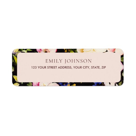 Waterverf Roze & Gele Rozen op Zwart, Verjaardag Etiket (Voorkant)