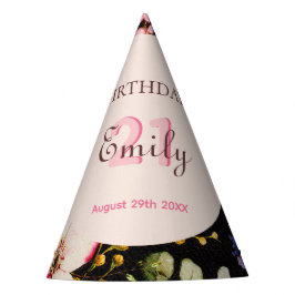Waterverf Roze & Gele Rozen op Zwart, Verjaardag Feesthoedjes
