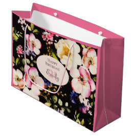 Waterverf Roze & Gele Rozen op Zwart, Verjaardag Groot Cadeauzakje