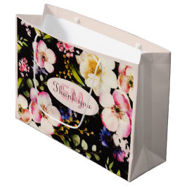 Waterverf Roze & Gele Rozen op Zwart, Verjaardag Groot Cadeauzakje