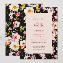 Waterverf Roze & Gele Rozen op Zwart, Verjaardag Kaart