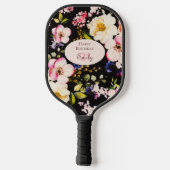 Waterverf Roze & Gele Rozen op Zwart, Verjaardag Pickleball Paddle (Achterkant)