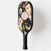 Waterverf Roze & Gele Rozen op Zwart, Verjaardag Pickleball Paddle (Links)