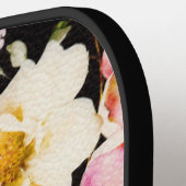 Waterverf Roze & Gele Rozen op Zwart, Verjaardag Pickleball Paddle (Links Detail)