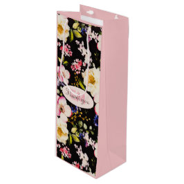 Waterverf Roze & Gele Rozen op Zwart, Verjaardag Wijn Cadeautas