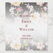 Waterverf Roze Gele Rozen,zwart onscherp,Bruiloft Wijn Etiket (Enkel label)