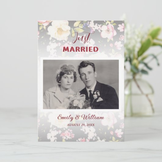 Waterverf Roze Gele Rozen, zwart wazig, Bruiloft Aankondiging (Staand voorkant)