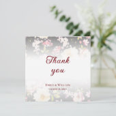 Waterverf Roze Gele Rozen, zwart wazig, Bruiloft Bedankkaart (Staand voorkant)