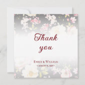 Waterverf Roze Gele Rozen, zwart wazig, Bruiloft Bedankkaart (Voorkant)