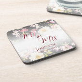 Waterverf Roze Gele Rozen, zwart wazig, Bruiloft Bier Onderzetter (Linkerzijde)