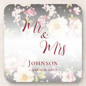 Waterverf Roze Gele Rozen, zwart wazig, Bruiloft Bier Onderzetter (Voorkant)