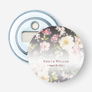 Waterverf Roze Gele Rozen, zwart wazig, Bruiloft Button Flesopener